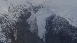 4K aerial stock footage approach glacier, mouth of a valley, bordered by the Chugach Mountains, Alaska Aerial Stock Footage | AK0001_0270