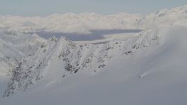 4K aerial stock footage flying by snow covered ridge, Chugach Mountains, Alaska Aerial Stock Footage | AK0001_0278