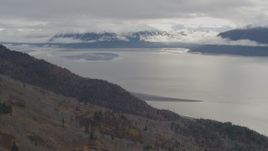 4K aerial stock footage approach snow capped Kenai Mountains, Turnagain Arm of the Cook Inlet, Alaska Aerial Stock Footage | AK0001_0348