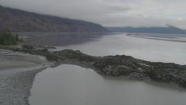 4K aerial stock footage approaching Chugach Mountain, Turnagain Arm of the Cook Inlet, Alaska Aerial Stock Footage | AK0001_0365