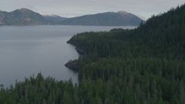 4K aerial stock footage forested shoreline of the canal, Prince William Sound, Passage Canal, Alaska Aerial Stock Footage | AK0001_0405