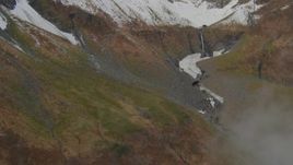 4K aerial stock footage approach small waterfall, Chugach Mountain peak, Prince William Sound, Alaska Aerial Stock Footage | AK0001_0417