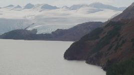 4K aerial stock footage slopes of Chugach Mountains on coast, approach glacier, Blackstone Bay, Alaska Aerial Stock Footage | AK0001_0465