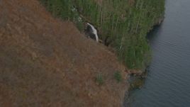 4K aerial stock footage flying along rocky shoreline revealing waterfalls, Blackstone Bay, Alaska Aerial Stock Footage | AK0001_0489