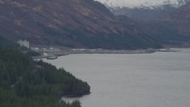 4K aerial stock footage approaching the town of Whittier in the Prince William Sound, Whittier, Alaska Aerial Stock Footage | AK0001_0497