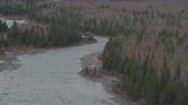 4K aerial stock footage approaching a river cutting through forest, Portage, Alaska Aerial Stock Footage | AK0001_0510