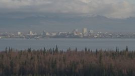 4K aerial stock footage fly by Downtown Anchorage, Knik Arm of the Cook Inlet, Point MacKenzie, Alaska Aerial Stock Footage | AK0001_0595