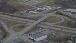 4K aerial stock footage Artillery Road/GlennHighway overpass, Eagle River, Alaska Aerial Stock Footage | AK0001_0664