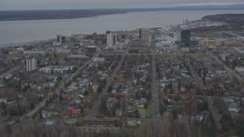 4K aerial stock footage a view of downtown office buildings and inlet, Downtown Anchorage, Alaska Aerial Stock Footage | AK0001_0690