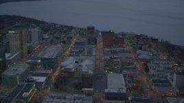 4K aerial stock footage West 5th Ave to Knik Arm of the Cook Inlet, Downtown Anchorage, Alaska, twilight Aerial Stock Footage | AK0001_0728