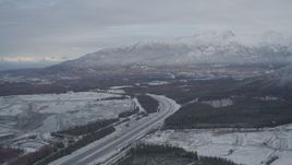 4K aerial stock footage Glenn Highway, Eagle River Valley, Chugach Mountains, Eagle River, Alaska Aerial Stock Footage | AK0001_0743