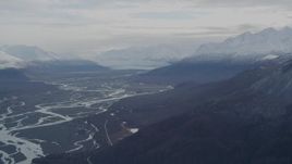 4K aerial stock footage a view of the Knik Glacier, snowy Chugach Mountains, Knik River Valley, Alaska Aerial Stock Footage | AK0001_0788
