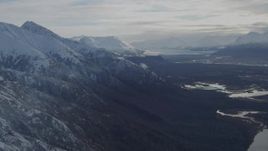 4K aerial stock footage Knik Glacier, snowy Chugach Mountains, Swan Lake, Gull Lake, Knik River Valley, Alaska Aerial Stock Footage | AK0001_0793