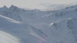 4K aerial stock footage panning across snow-covered Chugach Mountains, Alaska Aerial Stock Footage | AK0001_0825