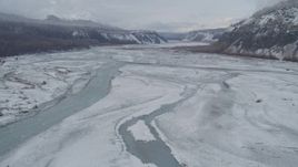 4K aerial stock footage flying over icy Matanuska River Valley, Alaska Aerial Stock Footage | AK0001_0855