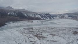 4K aerial stock footage flying along icy Matanuska River Valley, Alaska Aerial Stock Footage | AK0001_0856