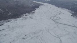 4K aerial stock footage flying over the snow-covered The Matanuska River Valley, Alaska Aerial Stock Footage | AK0001_0867