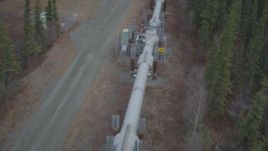 4K aerial stock footage following pipeline through forest, during winter, Trans-Alaska Pipeline, Alaska Aerial Stock Footage | AK0001_0978