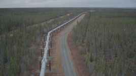 4K aerial stock footage following pipeline through forest, during winter, Trans-Alaska Pipeline, Alaska Aerial Stock Footage | AK0001_0982