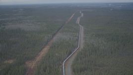4K aerial stock footage flying over pipeline, revealing forest during winter, Trans-Alaska Pipeline, Alaska Aerial Stock Footage | AK0001_0983