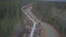 4K aerial stock footage flying over pipeline through forest, during winter, Trans-Alaska Pipeline, Alaska Aerial Stock Footage | AK0001_0986