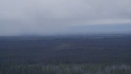 4K aerial stock footage flying away from rain clouds over forest, Alaskan Wilderness Aerial Stock Footage | AK0001_1022