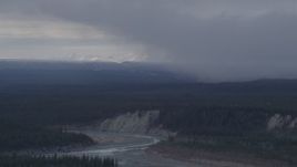 4K aerial stock footage flying over forest near a canyon and the Tazlina River, Alaska Aerial Stock Footage | AK0001_1041