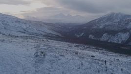 4K aerial stock footage flying over snowy slopes, Talkeetna Mountains, Alaska Aerial Stock Footage | AK0001_1063