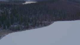 4K aerial stock footage forest and lake, snowy Chugach Mountains, Matanuska River Valley, Alaska Aerial Stock Footage | AK0001_1071