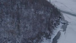 4K aerial stock footage tilt from a bird's eye view of the snow covered Matanuska River Valley, Alaska Aerial Stock Footage | AK0001_1085