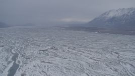 4K aerial stock footage approaching snowy Knik River Valley, Alaska Aerial Stock Footage | AK0001_1232