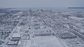 4K aerial stock footage snow covered Downtown Anchorage near the Cook Inlet, Alaska Aerial Stock Footage | AK0001_1329