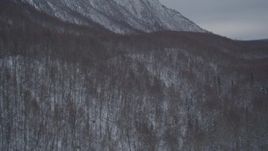 4K aerial stock footage flying over snow covered, wooded hills at base of Chugach Mountains, Alaska Aerial Stock Footage | AK0001_1619