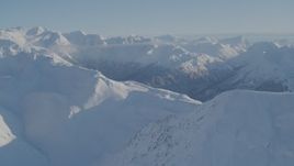 4K aerial stock footage flying by snowy mountain ridge in Chugach Mountains, Alaska Aerial Stock Footage | AK0001_1754
