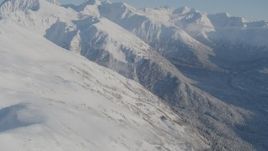 4K aerial stock footage snowy slopes and rolling mountains in Chugach Mountains, Alaska Aerial Stock Footage | AK0001_1755