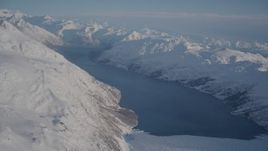 4K aerial stock footage tilt from snow covered Harriman Glacier to Harriman Fjord, Alaska Aerial Stock Footage | AK0001_1782