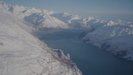 4K aerial stock footage flyby snow covered Chugach Mountains and Harriman Fjord, Alaska Aerial Stock Footage | AK0001_1783