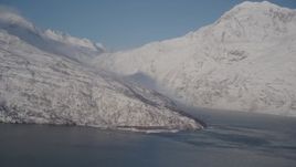 4K aerial stock footage Surprise Inlet, snowy glacier, Chugach Mountains, Harriman Fjord, Alaska Aerial Stock Footage | AK0001_1787