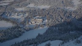 4K aerial stock footage Alyeska Resort, pan to snowy mountain, ski lodge, Girdwood, Alaska Aerial Stock Footage | AK0001_1965