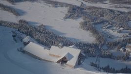 4K aerial stock footage ski lodge on snow covered mountain, revealing Alyeska Resort, Girdwood, Alaska Aerial Stock Footage | AK0001_1968