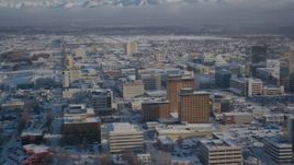 4K aerial stock footage snow covered Downtown Anchorage, Alaska Aerial Stock Footage | AK0001_2022
