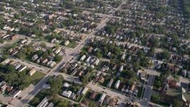 4.8K aerial stock footage flying over residential neighborhoods in Calumet City, Illinois Aerial Stock Footage | AX0001_005