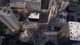 4.8K aerial stock footage of a bird's eye view of N Michigan Avenue past Downtown Chicago buildings, Illinois Aerial Stock Footage | AX0001_029