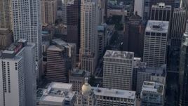 4.8K aerial stock footage of tilt down to reveal InterContinental hotel and Tribune Tower in Downtown Chicago, Illinois Aerial Stock Footage | AX0001_036