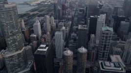 4.8K aerial stock footage fly by of Trump International, then tilt down to reveal Marina City, Downtown Chicago, Illinois Aerial Stock Footage | AX0001_041