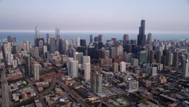 4.8K aerial stock footage approaching Downtown Chicago skyscrapers, Illinois Aerial Stock Footage | AX0001_066