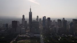 4.8K aerial stock footage of Willis Tower and skyscrapers in Downtown Chicago, Illinois Aerial Stock Footage | AX0001_095