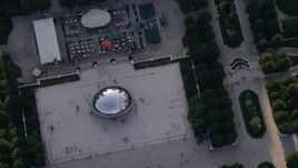 4.8K aerial stock footage bird's eye view of Cloud Gate sculpture at AT&T Plaza, Downtown Chicago, Illinois Aerial Stock Footage | AX0001_105