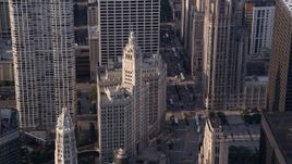 4.8K aerial stock footage approaching the Wrigley Building in Downtown Chicago, Illinois Aerial Stock Footage | AX0001_117