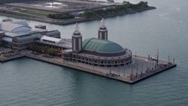 4.8K aerial stock footage of an orbit of the end of Navy Pier, Chicago, Illinois Aerial Stock Footage | AX0001_124